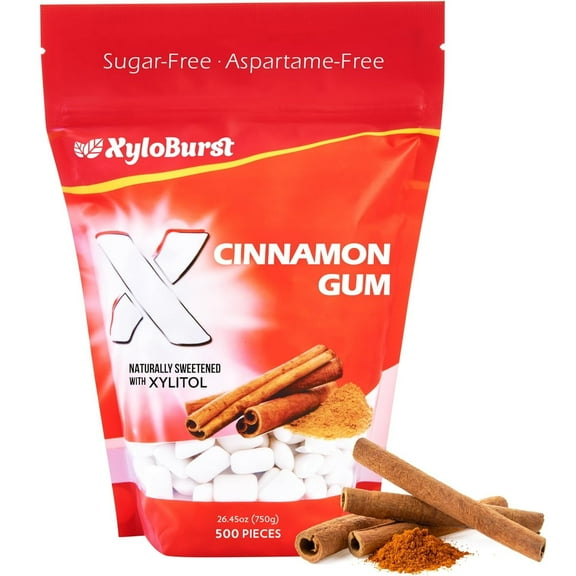 Focus Nutrition, XyloBurst 100% Xylitol Gum, Cinnamon Gum, 500 Count Bag, Natural Chewing Gum, Non GMO, Vegan, Aspartame Free, Sugar Free
