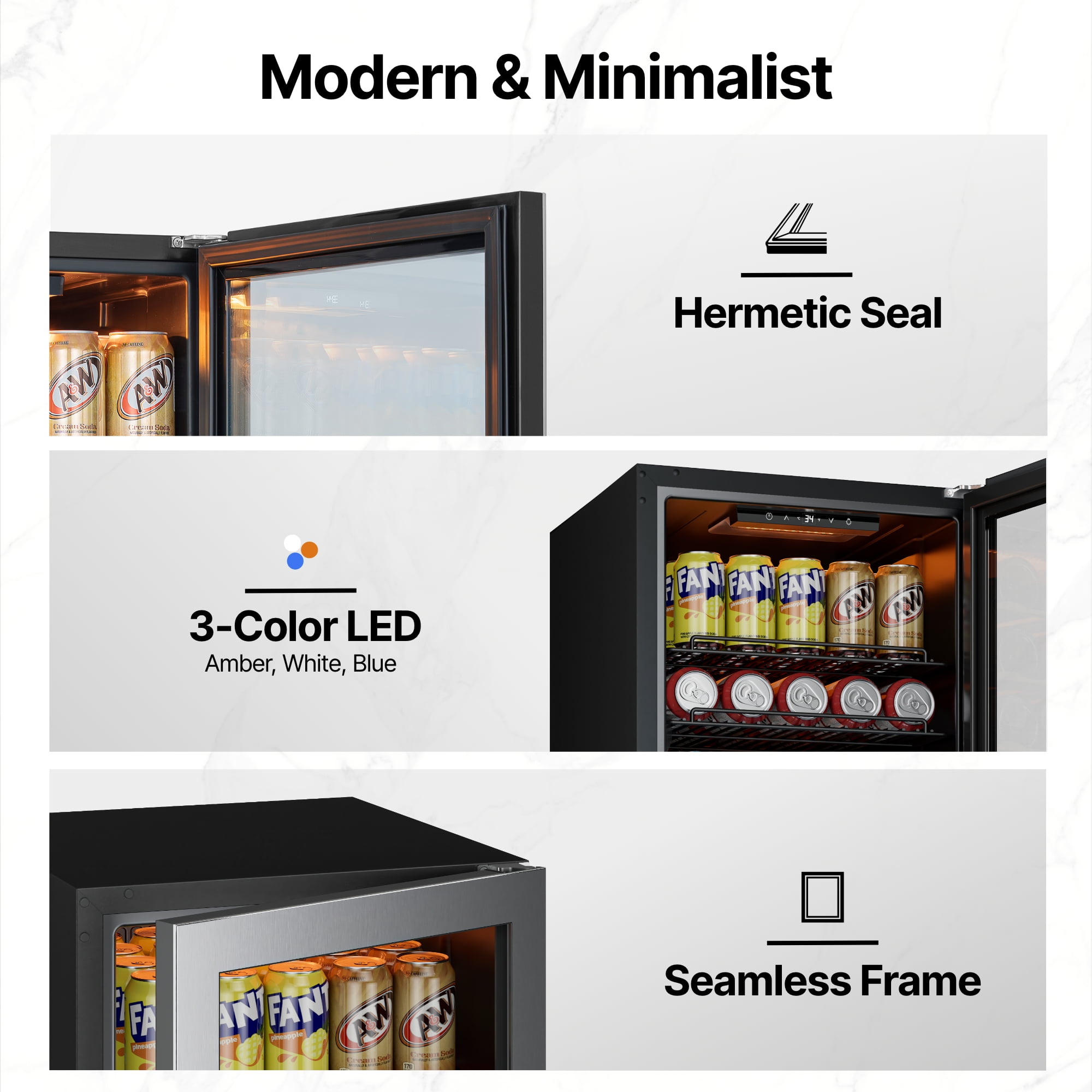 Ca'Lefort Beverage Refrigerator Cooler, 85-95 Can Freestanding Beverage Fridg,Mini fridge with Glass Door for Home/Bar/Office