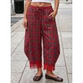 thumbnail image 6 of LMLYSoH Women Retro Plaid Pants with Lace Trim Drawstring Lantern Leg Cropped Pants, 6 of 9