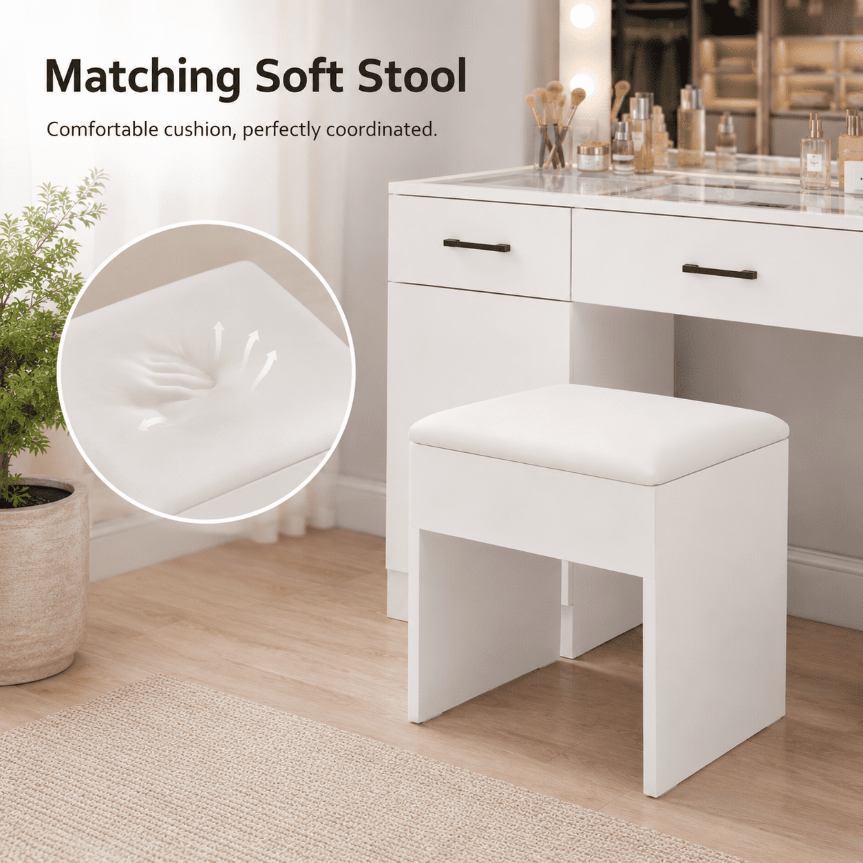 Ktaxon Large Makeup Vanity, Get Ready with Me GRWM Vanity Table Set w/ Visible Glass Top w/ Charging Station,White