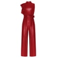 thumbnail image 3 of inlzdz Girls Sparkly Jumpsuit Ruffle Cap Sleeve Belted Wide Leg Romper Dressy Casual One Piece Outfits Red 8, 3 of 6