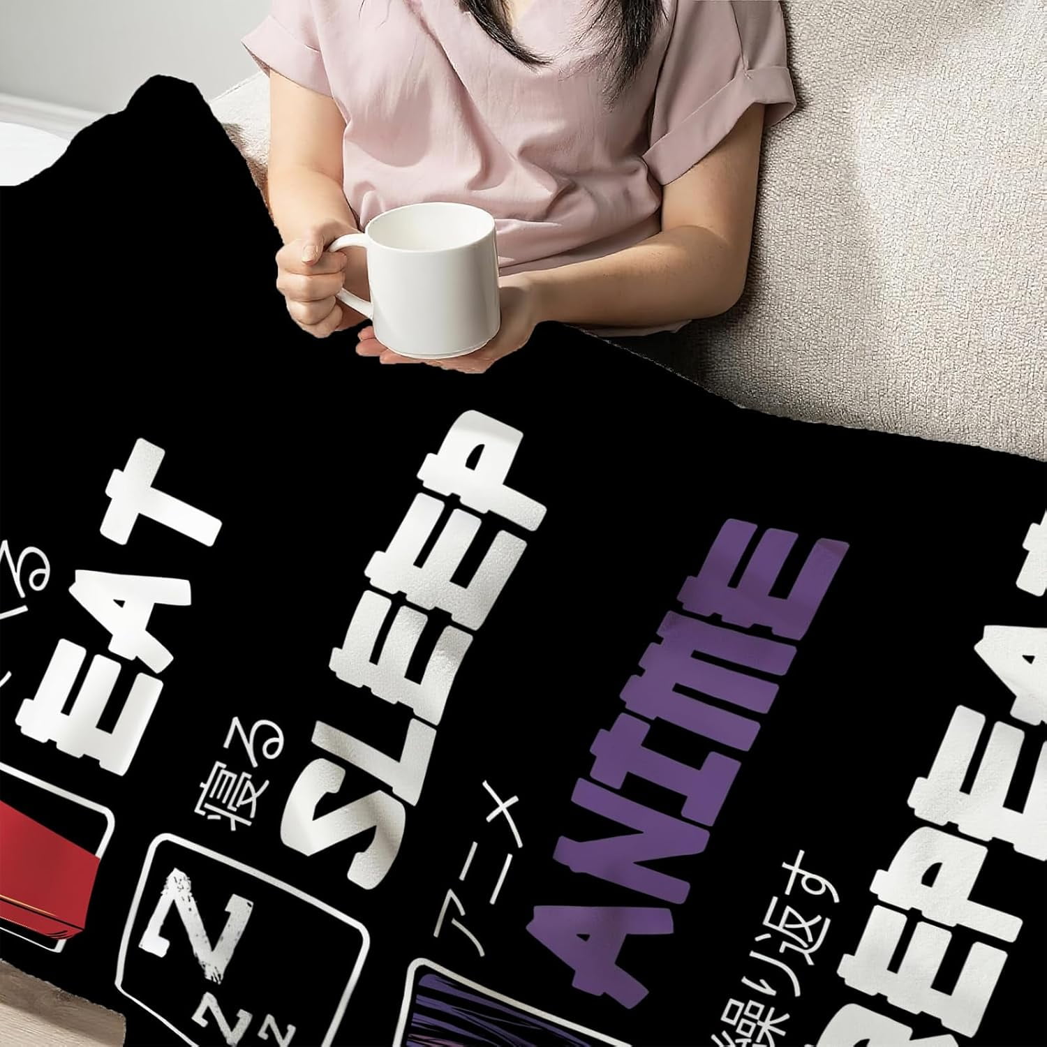 Eat Sleep Anime Blanket for Boys Girls Flannel Anime Throw Blanket Ultra Soft Cozy Fleece Decor Blankets Gift for Womens Mens Couch Sofa Bed 60" x 50"
