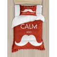 thumbnail image 1 of Keep Calm Twin Size Duvet Cover Set, Ho Ho Ho Quote with the Iconic Santa Mustache Joyful Christmas Feliz Navidad, Decorative 2 Piece Bedding Set with 1 Pillow Sham, Red Coconut, by Ambesonne, 1 of 3