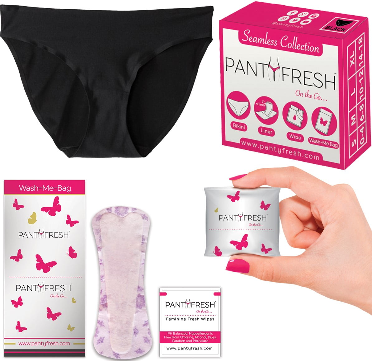 PANTY FRESH Panties ToGo Pocket Size Seamless Underwear Bikini + Wipe