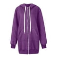 thumbnail image 6 of Fshiont Long Zip Up Hoodie Women Fleece Lined Oversized Tunic Sweatshirt Drop Shoulder Knee Length Fall Winter Hooded Jacket Purple L, 6 of 6