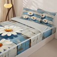 thumbnail image 2 of Erosebridal Farm Daisy Bloom Zipper Queen Comforter Set with Fitted Sheet and 2 Pillowcases,Rustic Wooden Plank Zipper Bedding Set,Teal Taupe White,Reversible, 2 of 5