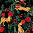 thumbnail image 2 of Allen, Kimberly 26x26 Black Ornate Wood Framed with Double Matting Museum Art Print Titled - Leopard and Roses Pattern, 2 of 4