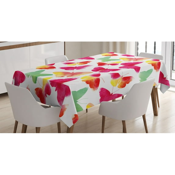 Ambesonne Animal Tablecloth Rectangular Table Cover, Watercolor Butterflies, 52"x70", Fuchsia Green