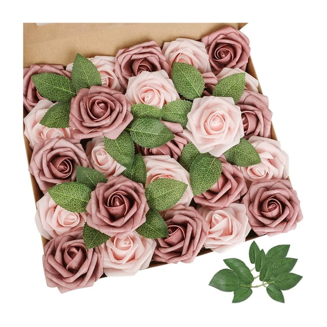 25 rosas artificiales de tallo largo de tacto real, ramo de rosas de seda sintética para bodas, fiestas, centros de mesa y decoración de festivales.
