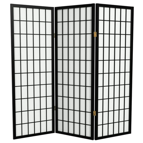 Red Lantern 4 ft. Short Window Pane Shoji Screen - Black - 3 Panels