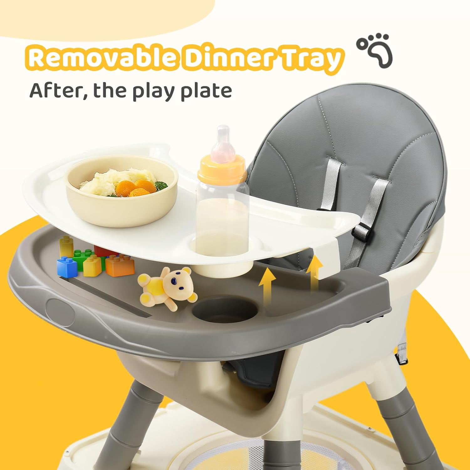 Zimtown Baby High Chair, 6 in 1 Convertible High Chairs for Babies and Toddlers, Portable Feeding Chair with 5-Point Safety Harness, Adjustable Dining Tray, Gray