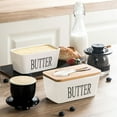 thumbnail image 6 of Nordic Style Ceramic Butter and Cheese Keeper Box with Wood Lid & Butter Knife | 16.8x9.4x8.4 cm White or Yellow Kitchen Storage Jar for Countertop, 6 of 6