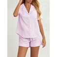 thumbnail image 4 of Michellecmm  Women's Loungewear Set Stripe Print Short Sleeve Button T-Shirt Shorts, 4 of 9