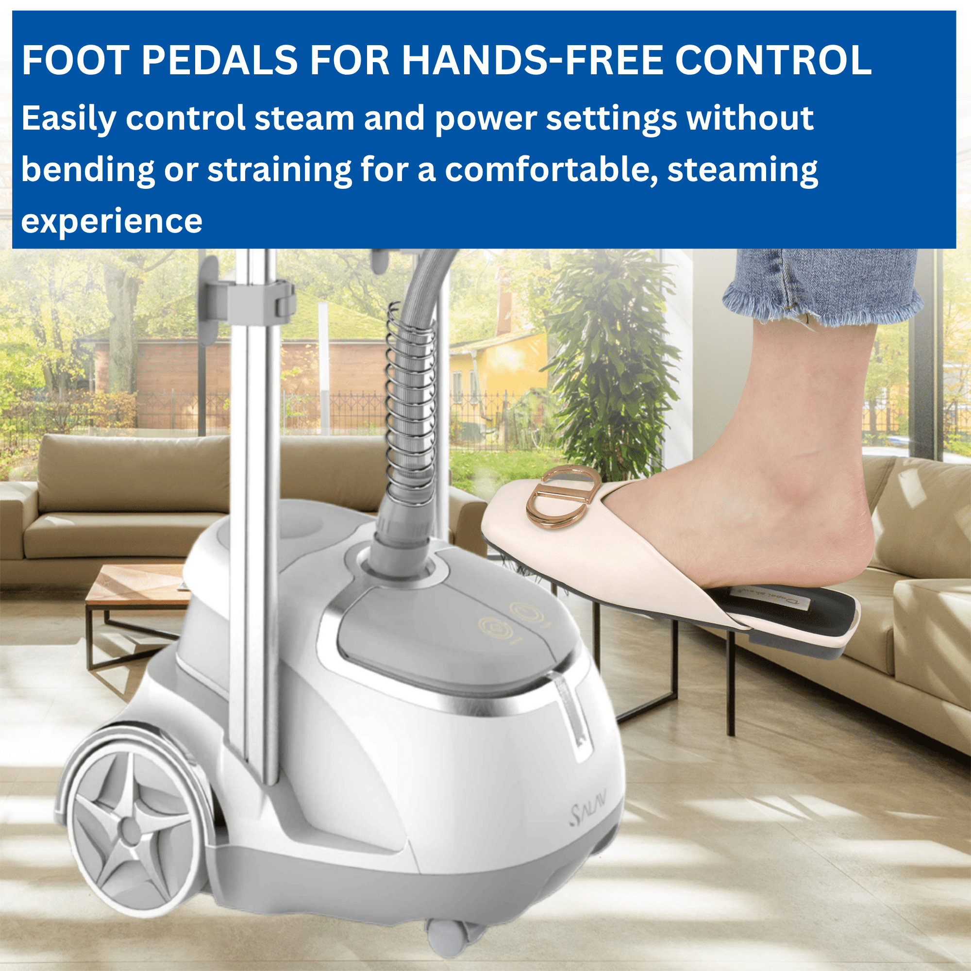 SALAV® GS45-DJ Professional Series Dual Bar Garment Steamer with Foot Pedals, Silver