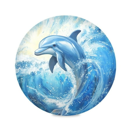 

Round Plate Mat 15.4x15.4 Inchesx4 Placemat Table Mat Kitchen Mat Coffee Mat Fabric Thick Strong Wear-Resistant Heat Resistance Blue Beautiful Dolphin