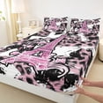 thumbnail image 3 of Homewish Pink Eiffel Tower Twin Sheet Sets for Girls, Fashion Leopard Cheetah Print Twin Fitted Sheet, Anniversary Flat Sheet, Luxury Bedroom Decor, 3pcs, 3 of 7