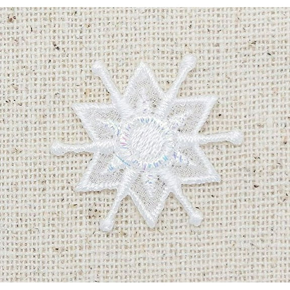 Small - White Christmas Snowflake Iridescent - Iron On Embroidered Applique Patch
