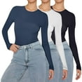 thumbnail image 3 of Vinsonshop 3pc Plain Shirts for Women Plain T Shirts for Women Long Sleeve Undershirt Fitted Shirts for Women Crew Neck Tops for Women Fitted Long Sleeve Shirt Women Basics Womens Clothing Q L, 3 of 4