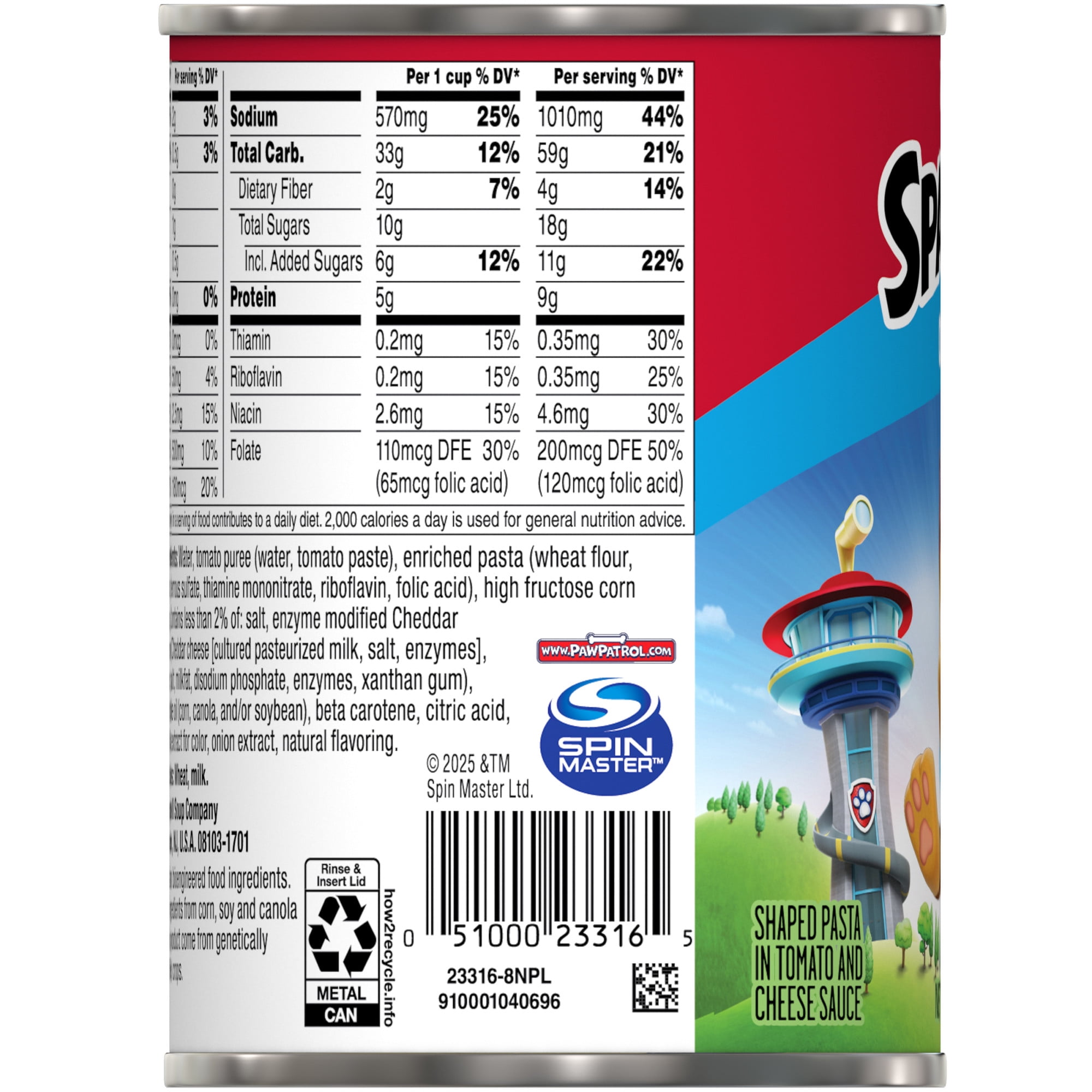 SpaghettiOs Original Canned Pasta with Paw Patrol Shapes, 15.8 oz Can