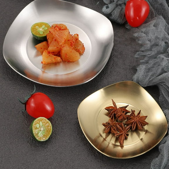 ORDDIART 1Pcs Golden Square Dinner Plate 304 Stainless Steel for Home Use 5.70X5.70X0.79in