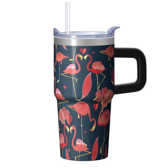 Flamingo Tumbler 20OZ with Handle Stainless Steel Insulated Coffee Mug Cup Leak Resistant Double Wall Vacuum Design Perfect Gifts for Women Girls on Birthday Christmas Summer