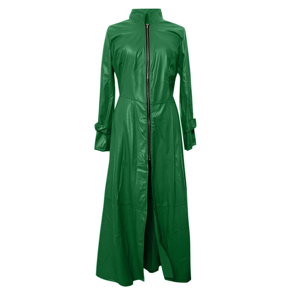 ZPANXALong Faux Leather Windbreaker Slim Moto, Outerwear Coat (Women's), Size XXL