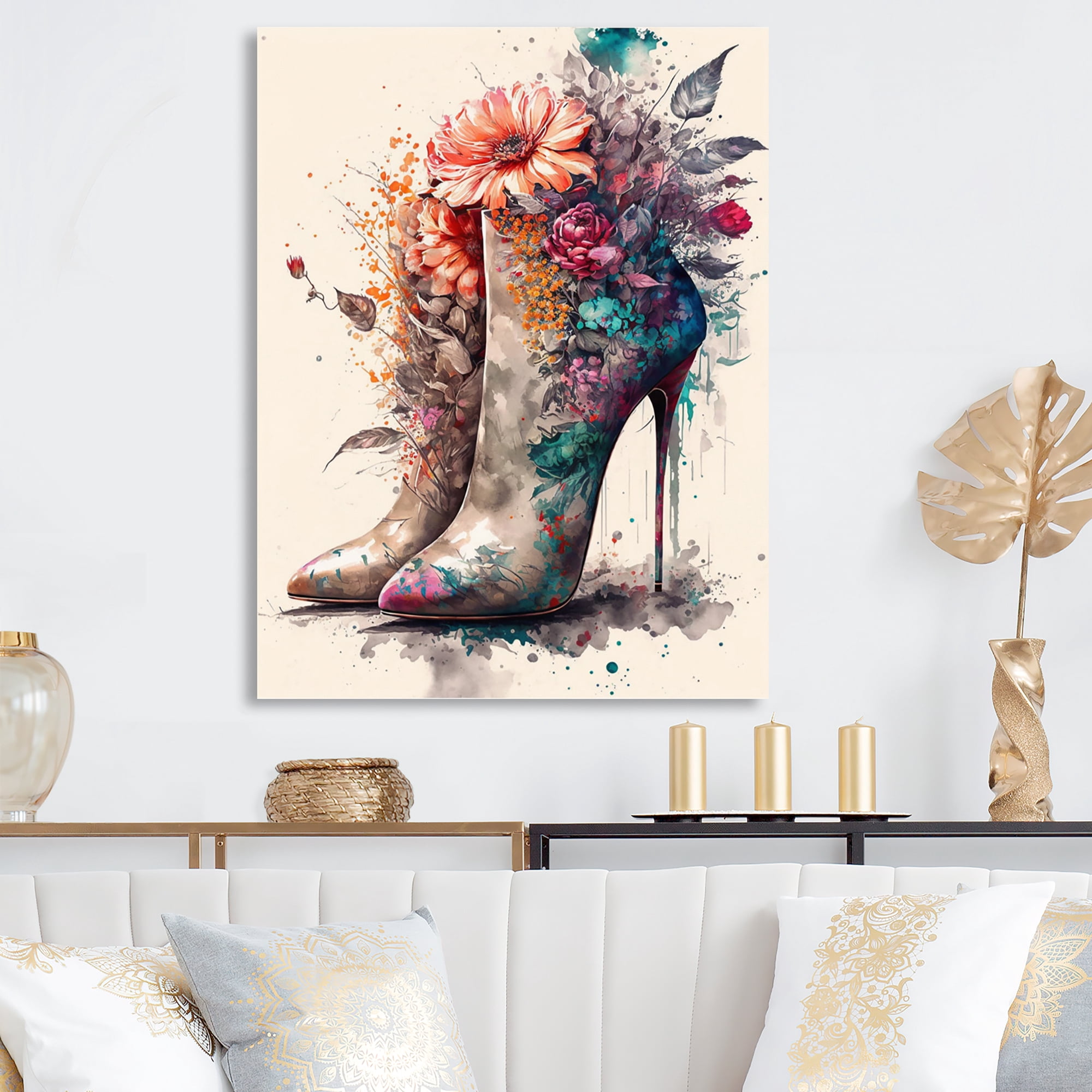Designart Floral Bouquet High Heel Shoes I Canvas Wall Art