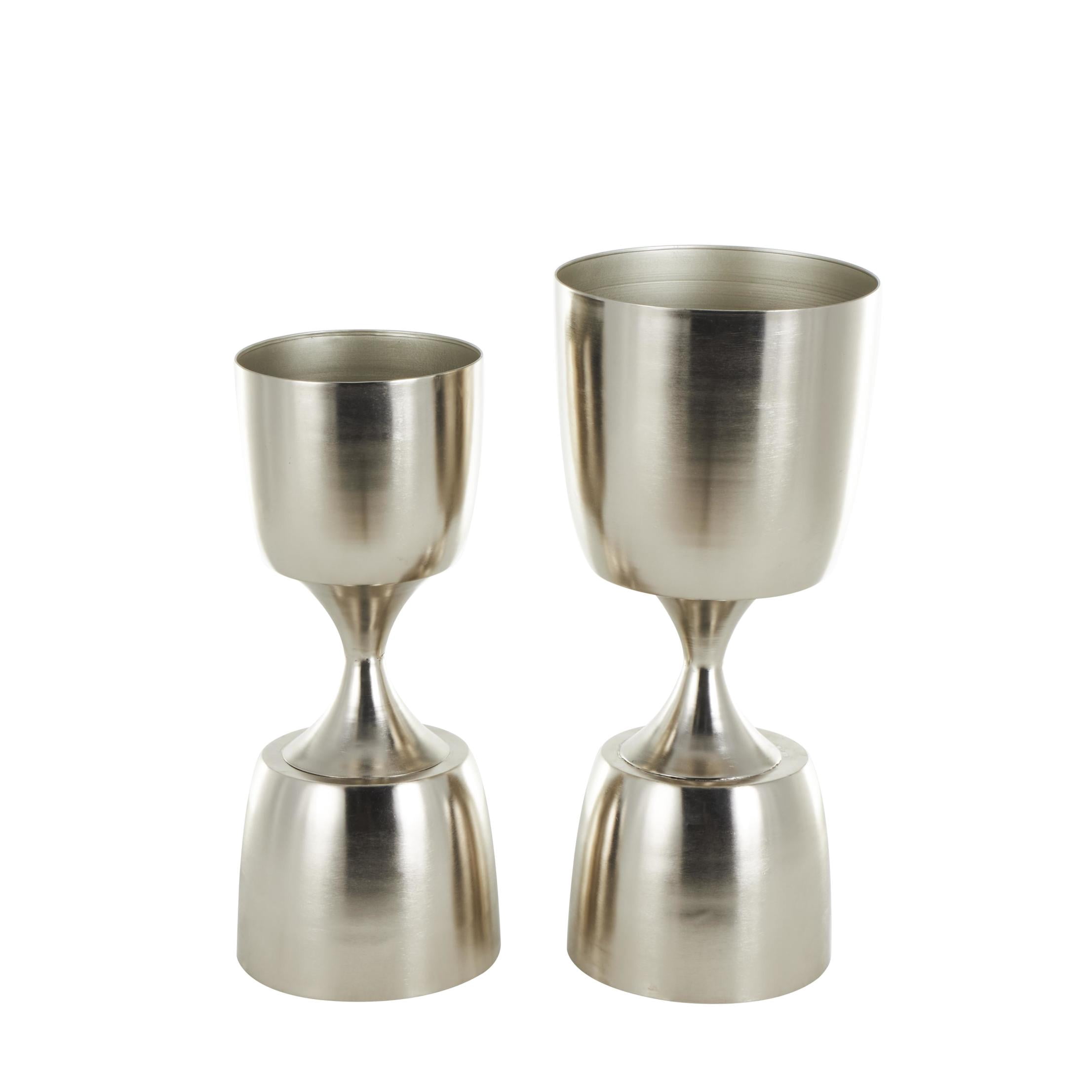 DecMode 26", 23"H Hourglass Shaped Silver Metal Planter with Elevated Base (2 Count)