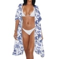 thumbnail image 3 of Xoenoiee Toile De Jouy Palm Tree Print Kimono Swimsuit Cover ups for Women Open Front Cardigan Bikini Coverups Half Sleeve Beach Cover Up Summer Swimwear Coverup, 3 of 7