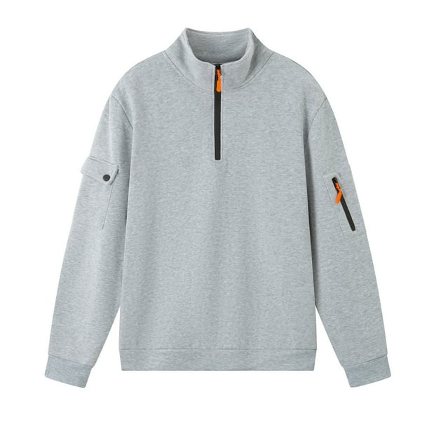 pstuiky camisas de manga larga para hombre, Sudadera con capucha de trabajo para hombre, color liso, manga larga, cuello alto, cremallera de un cuarto Tops casuales para hombres l