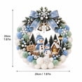 thumbnail image 3 of Snowman Pom Pom Christmas Wreath, Pastel Blue Pom Pom Christmas Wreath, Snowman & Lighted Cabin Accent, Unique Winter Front Door Decoration, 3 of 6