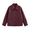 thumbnail image 4 of Luivaraty Womens Plus Size Suede Jacket Long Sleeve Bomber Jacket Fashion Trendy Laple Button Up Pockets Outwear Coat, S-3XL, 4 of 8