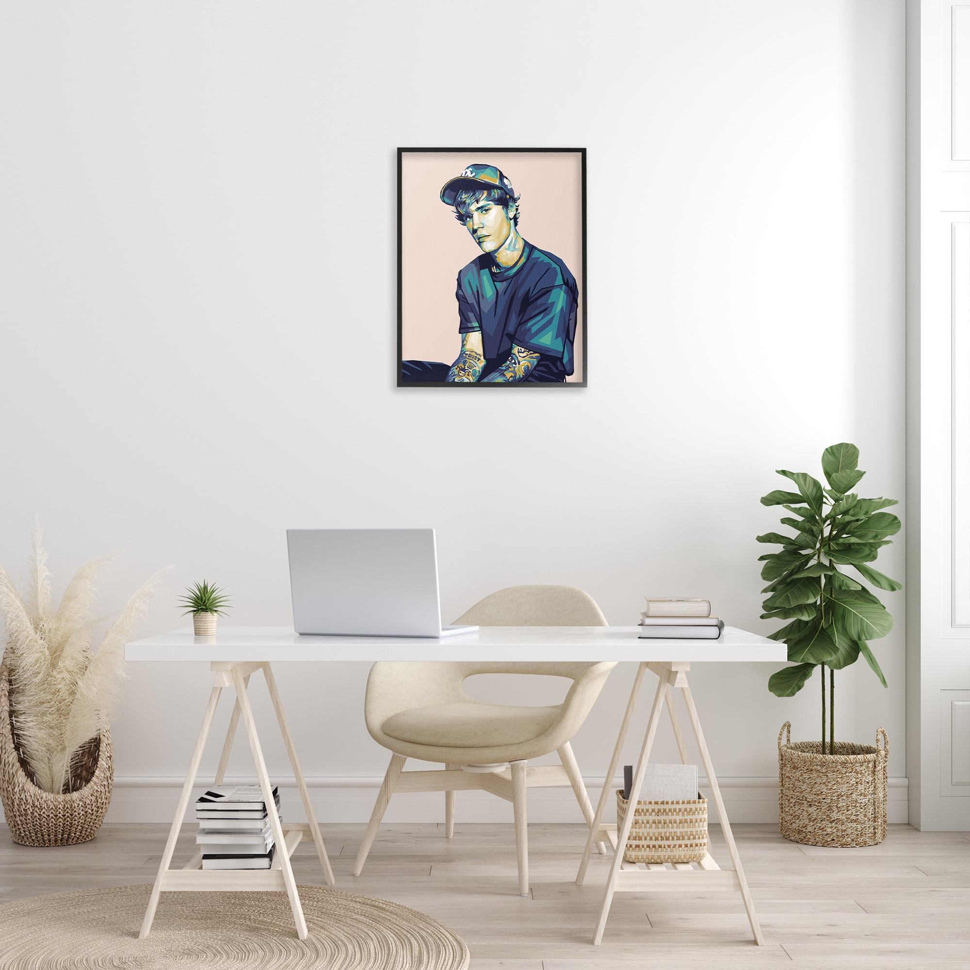 Stupell Industries Justin with Peach Hues Abstract Painting Black Framed Art Print Wall Art, 24 x 30