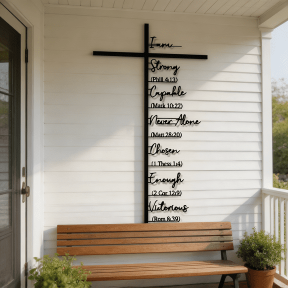Metal Cross Wall Decor, 16In Christian Scripture Wall Art with Inspirational Bible Verses, Religious Hanging Decoration for Living Room, Bedroom, Church, Spiritual Gift