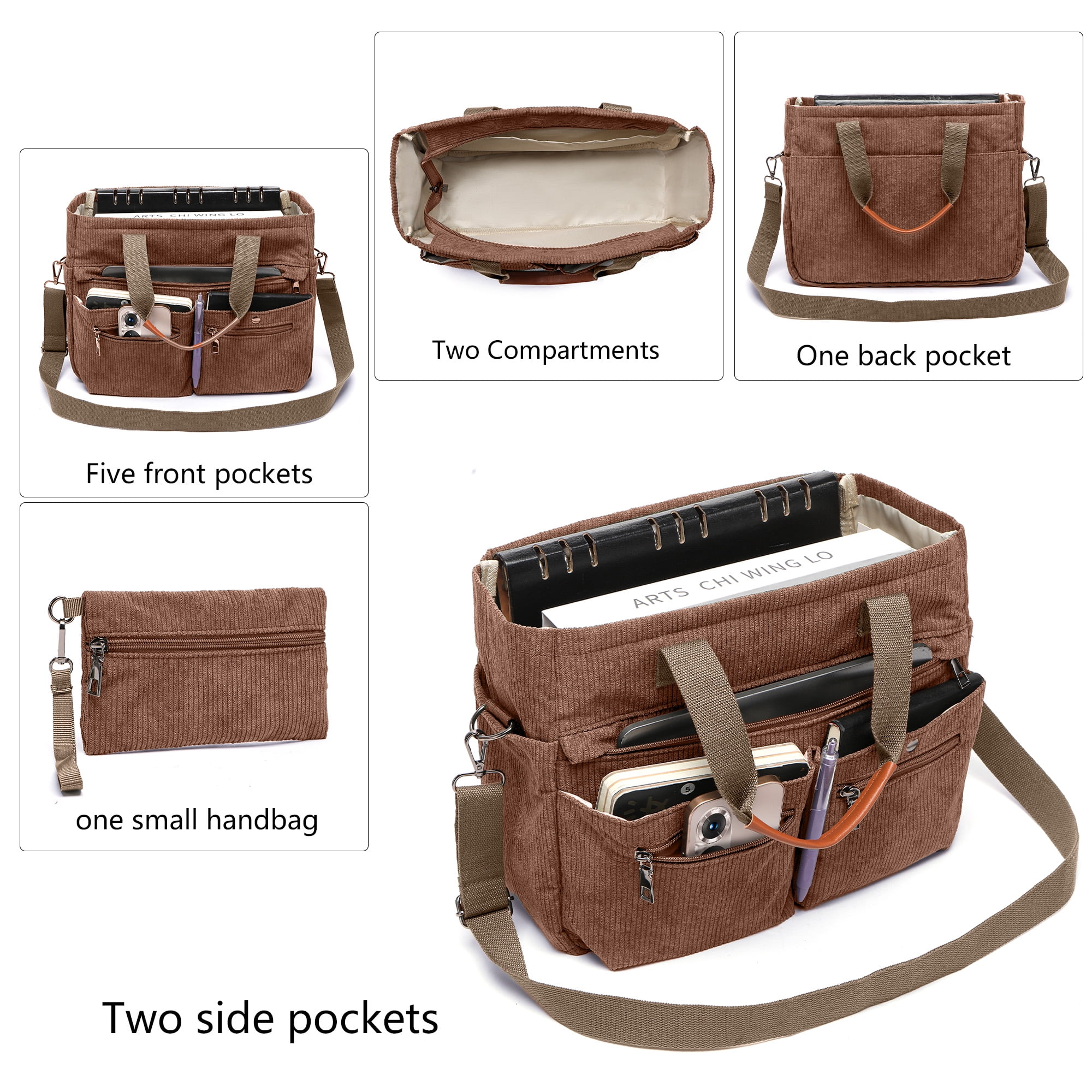 2pcs/Set Women's Corduroy Tote and Crossbody Bag Set, Large Capacity Laptop Shoulder Bags with Adjustable Strap & Zipper Closure, Casual Travel, Work, Sports, Everyday Purse