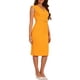 thumbnail image 4 of Vestido de tubo sin mangas de V cuello para mujeres Inspire Chic, vestido de lápiz con cinturón para el trabajo, color naranja brillante, talla S, 4 of 5