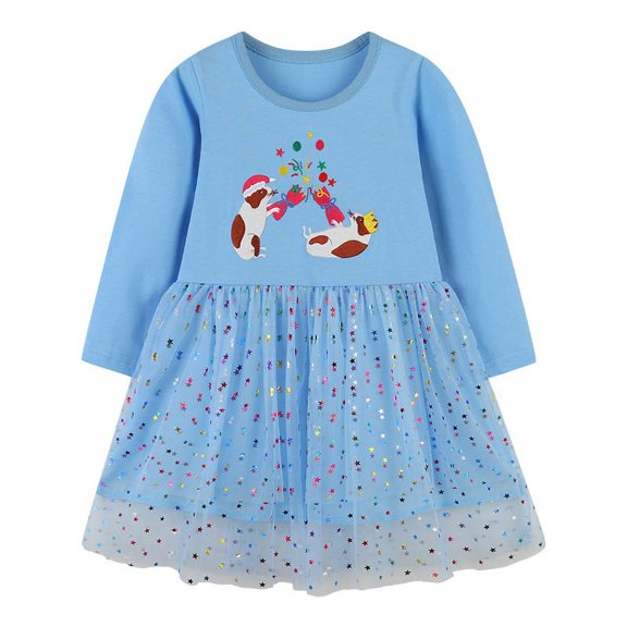 Yidarton 2022 European and American style girls long-sleeved dress autumn new cartoon embroidered mesh princess dress cute girl children's dress 6T