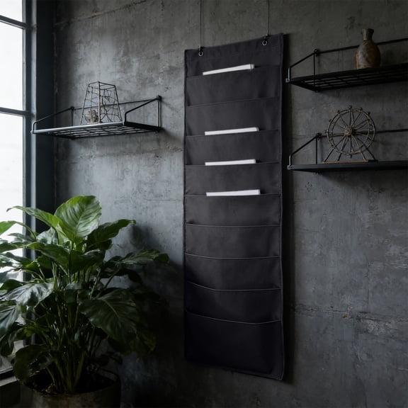 JUSEO Wall File Organizer – 9-Pocket Black Hanging Magazine Holder