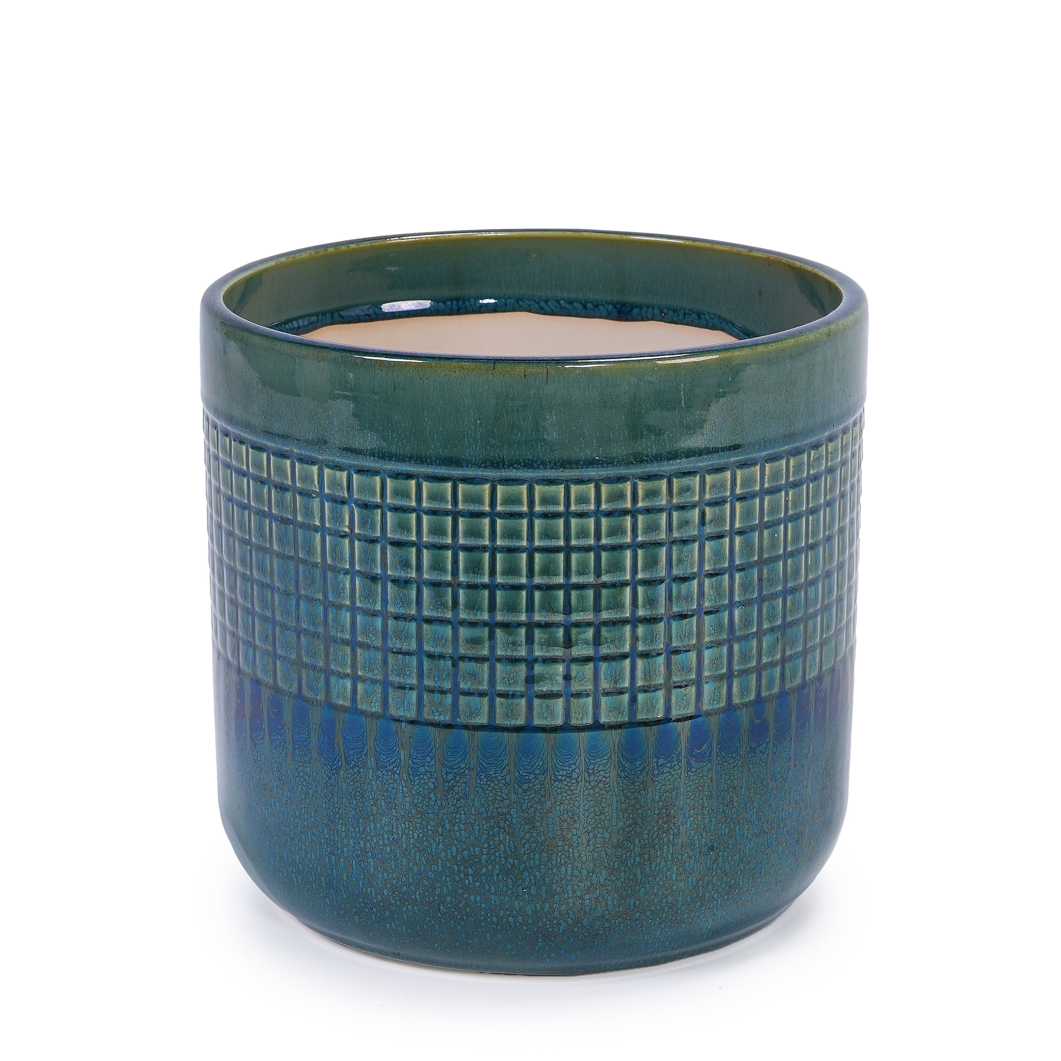 MAYEERTY 3 Pack Grid Ceramic Planter Pot, Planter for Indoor Outdoor Patio, Garden, Blue Green
