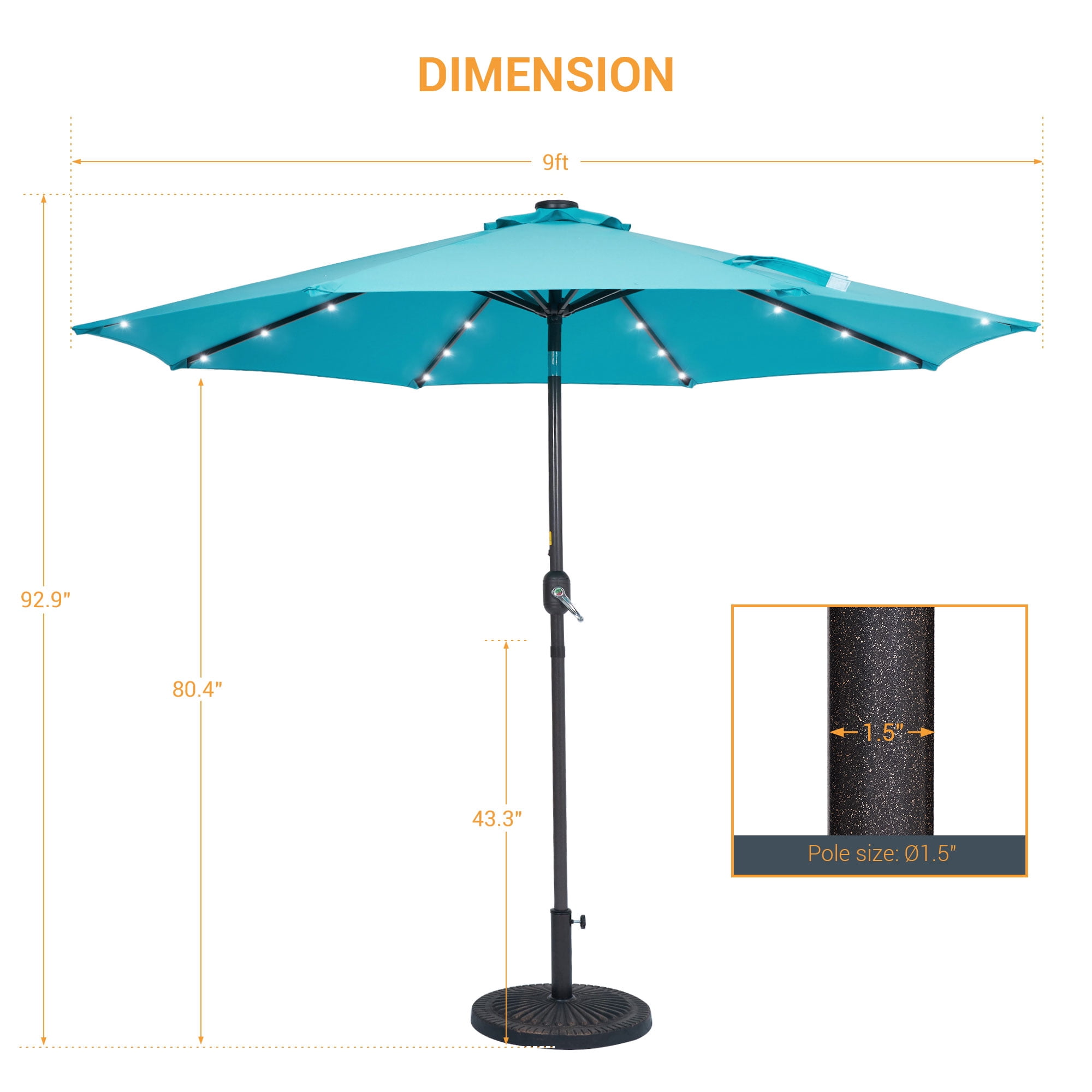 CHYVARY Outdoor LED 9Ft Patio Table Umbrellas with Solar Lights and Tile Button for Garden, Deck and Poolside,Lake Blue