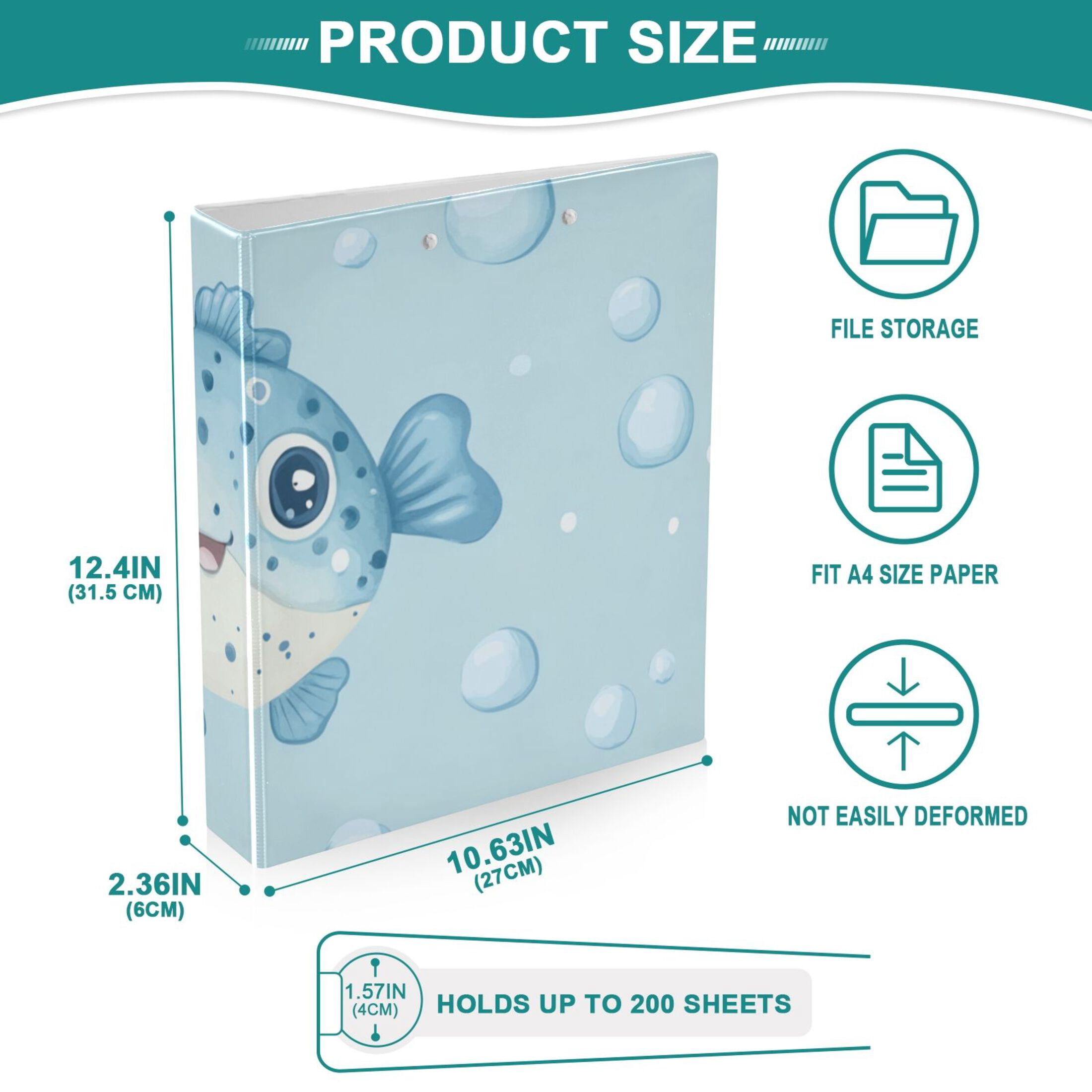 Cartoon Puffers 3 Ring Binders 1.5 inch Hardcover File Folders with Interior Pockets A4 Size Organizer for School Office Hospital