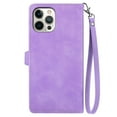 thumbnail image 3 of For iPhone 16 Pro 6.3inch Case, Wallet for Women Men, Durable PU Leather Magnetic Flip Lanyard Strap Wristlet Zipper Card Holder Wallet Phone Case for iPhone 16 Pro,Purple,iPhone 16 Pro, 3 of 10