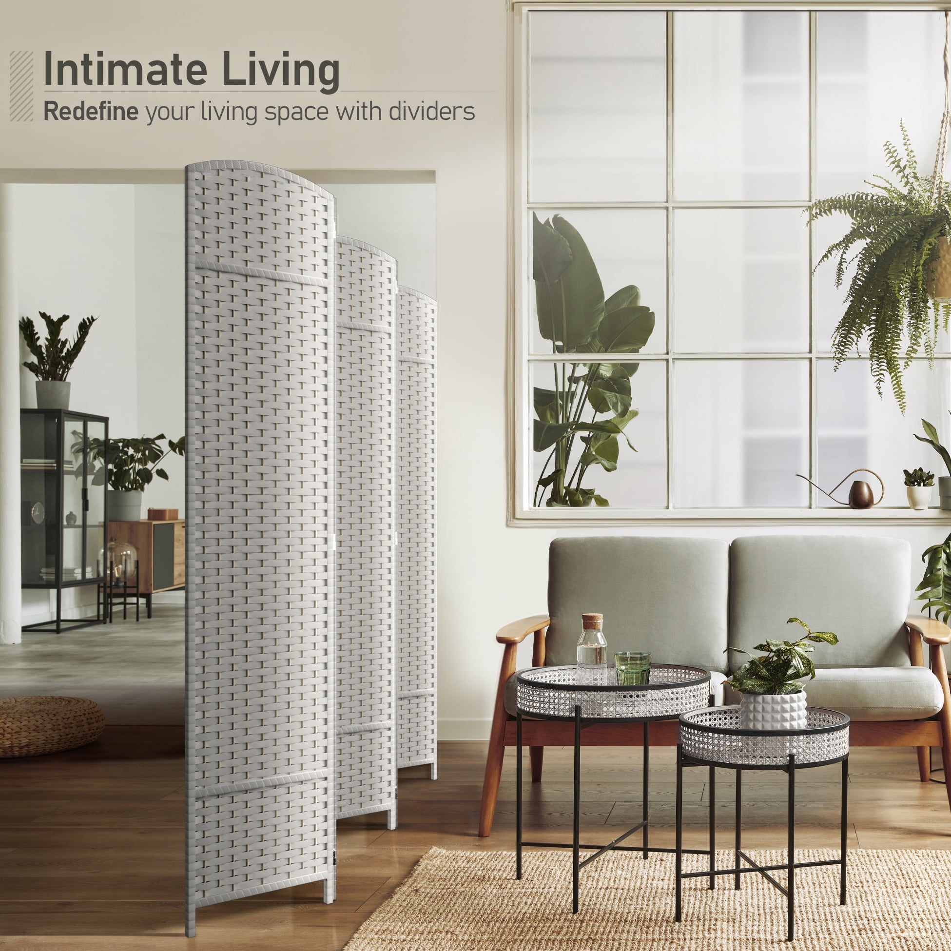 Sorbus 5-Panel Wide Folding Room Divider Privacy Screen, Hand-Woven White Mesh