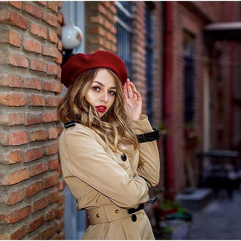 Woman Trench Coat Hat AWAYTR Women French Wool Beret Hats