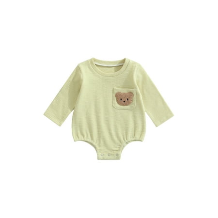 

LisenraIn Baby Girl Boy Crewneck Sweatshirt Rib Knit Onesie Romper Bear Embroidery Jumpsuit Cute Infant Fall Playsuit