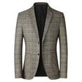 thumbnail image 1 of Gaexia Veste de Complet à Carreaux pour Homme Coupe Ajustée Automne Hiver Décontractée Brossée Ourlet Rond Deux Boutons, 1 of 8
