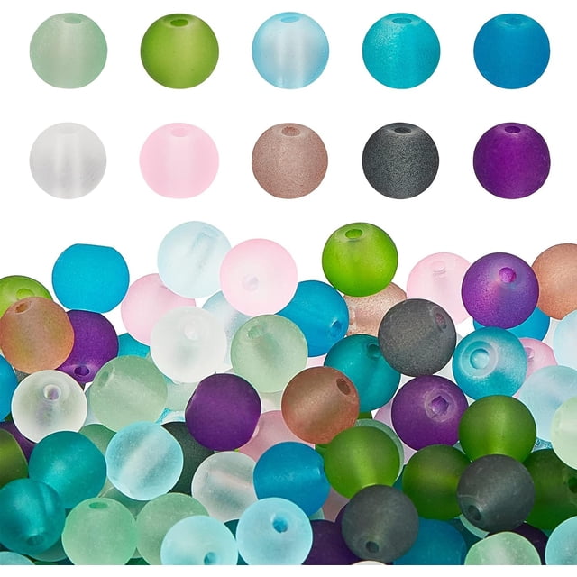 500 cuentas de vidrio esmerilado de 6 mm, 10 colores, transparentes, mate, sueltas, para la creación de collares, pulseras, pendientes y bisutería.
