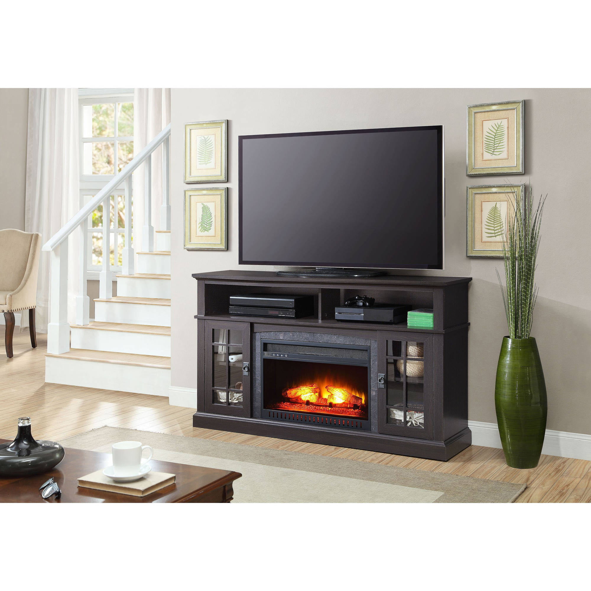 Media Fireplace TV Stand TVs up to 65" Black White ...