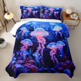 thumbnail image 2 of jejeloiu Neon Jellyfish Print Twin Quilt Set,Ocean Theme Twin Coverlet Set For Boys,Blue Purple,2 Pieces, 2 of 7