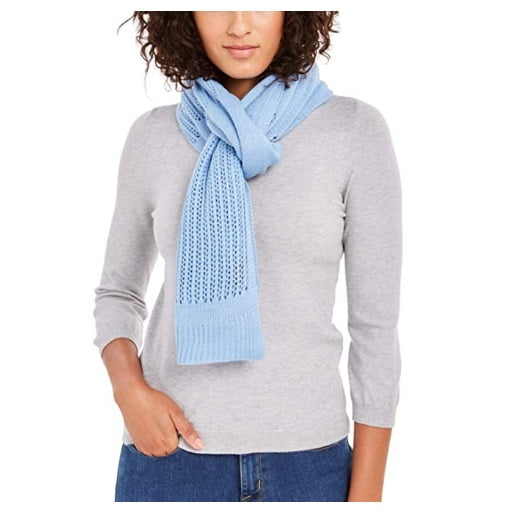 DKNY Women's Scarves OpenKnit Blocked Wrap Neck Scarf Blue One Size